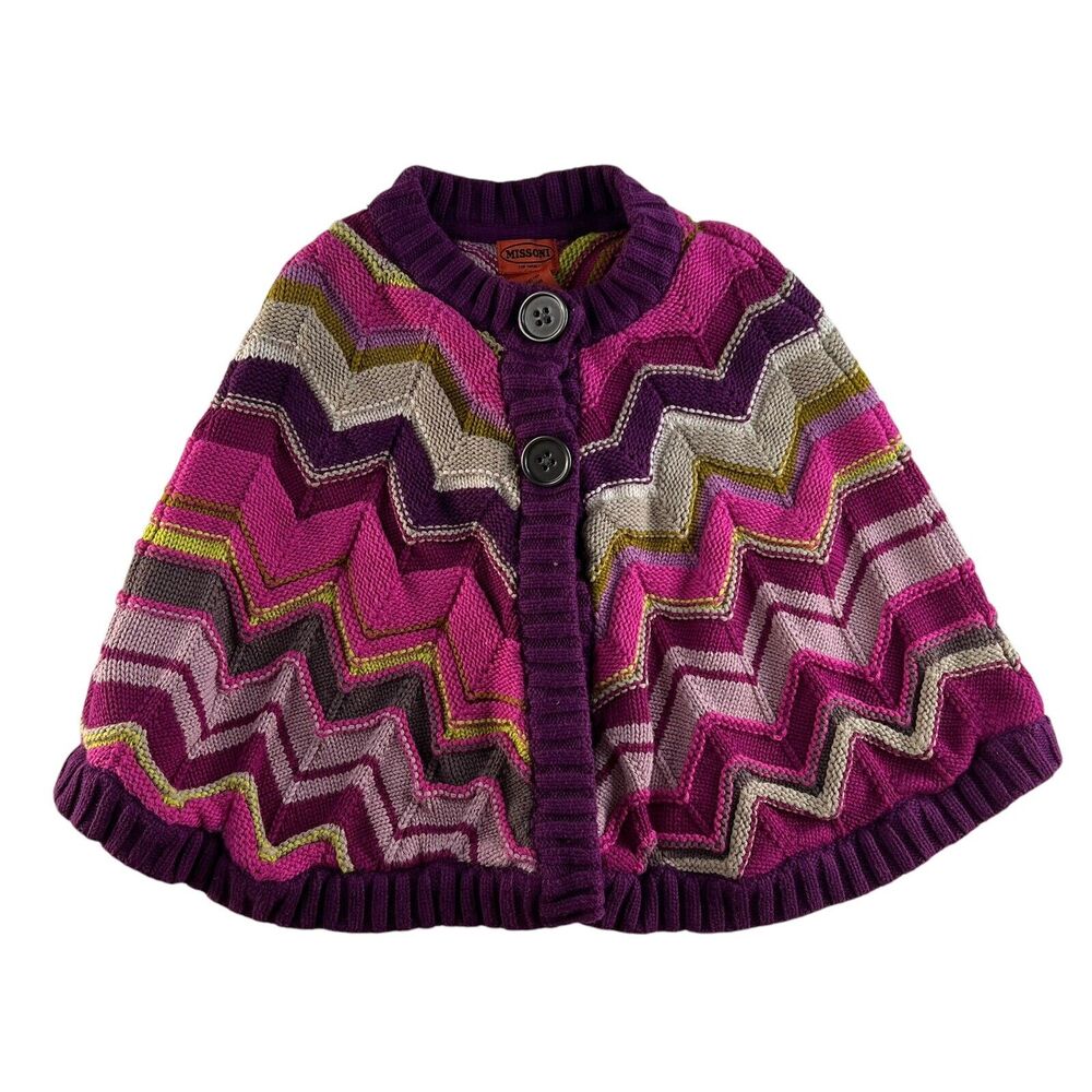 Missoni for Target Girls‎ Medium M Poncho Sweater Multicolored Chevron 2-Button
